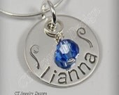 Hand Stamped Personalized Sterling Silver Jewelry Necklace Child Pendant with Birthstone Accent