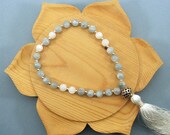 Celestite & Rainbow Moonstone 27 Bead Mala - Reiki