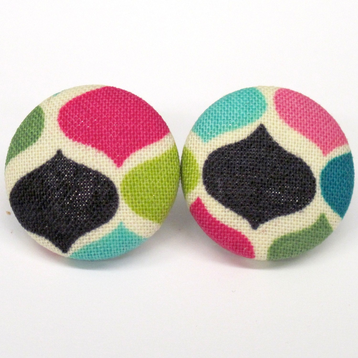 Button Earrings // Penelope // Pink Green Navy // 7/8 in // 2.2 cm