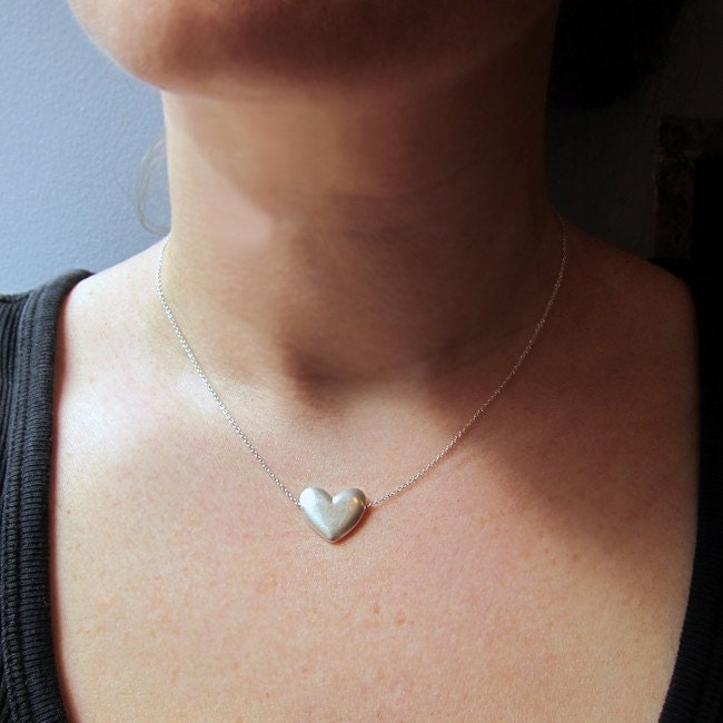 Large silver heart necklace, hand carved, artisan metalsmith, romantic gift, handmade on 16" link chain