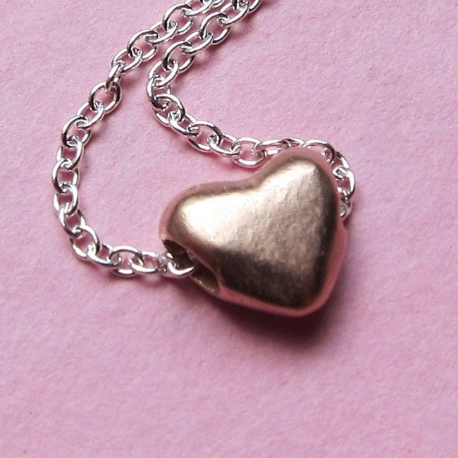 Tiny heart bracelet - rose gold -pink gold - artisan metalsmith - ready to ship - slider bracelet - mothers day gift