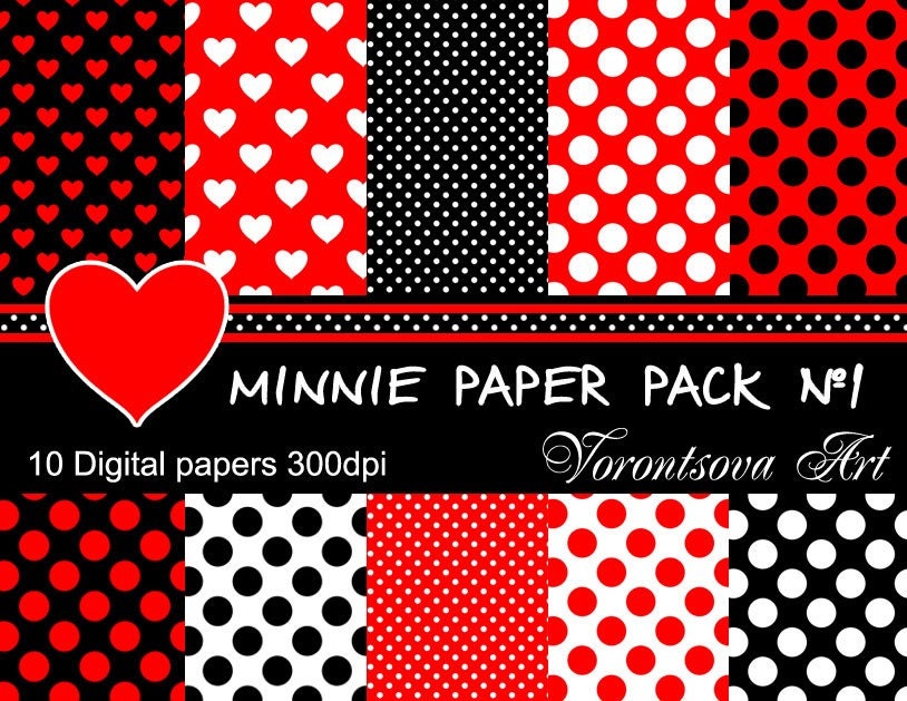 MINNIE paper PACK N1 8.3 x 11.7 JPEG , set of 10 digital papers. Download and print