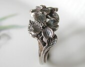 Dogwood Flower Ring Hand Finished Sterling Silver