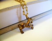 Unicorn Wish. vintage brass necklace