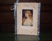 Lady  Card With Blue Glitter Ribbon  And Pearl