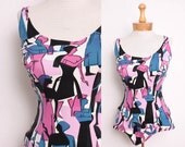 Vintage 1960s One Piece Swim Suit in Egyptian Print