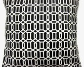 Two Black White Decorative Lattice Design Pillow Covers 16 inch