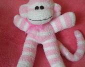 Sock Monkey Soft Toy, Pink & White Stripes - Girl Gift or Baby