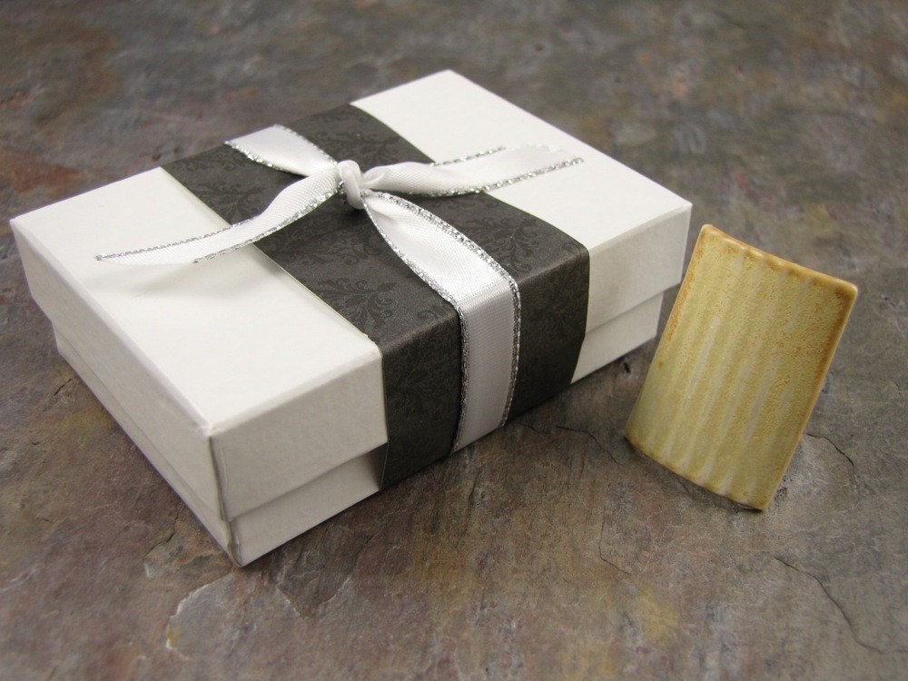 Rectangular Striped Ring in Yellow