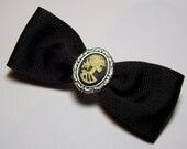Adorable Antique Silver Black and Ivory Skeleton Maiden Cameo Gothic Lolita Steampunk Hair Bow Barrette Pin Clip