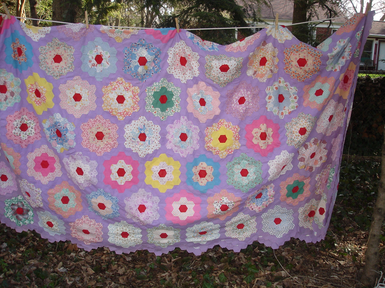 vintage hand stitched feedsack quit