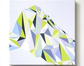 FREE Shipping -Framed Canvas Art Print - Triangles Yellow Green and Grey