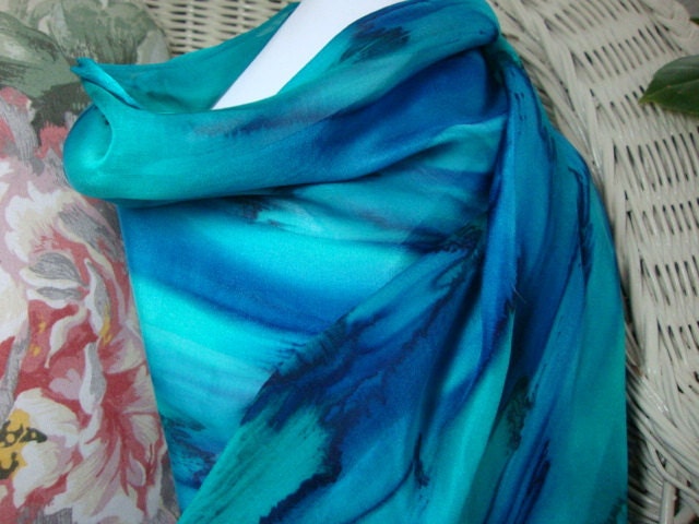 Deep Ocean Blue with Teal Hand Dyed Great Barrier Reef Silk Scarf