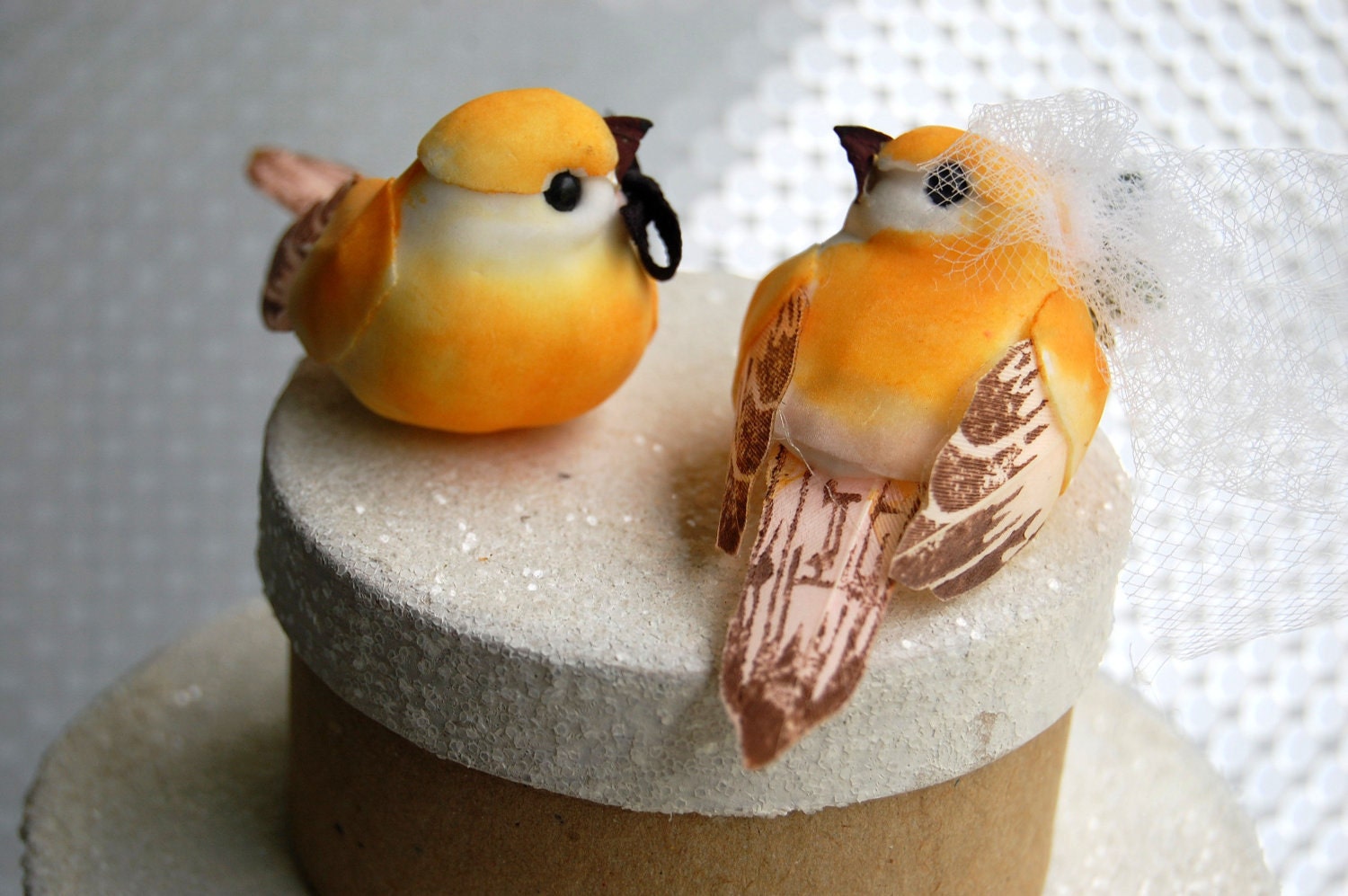 Dainty Love Bird Bride and Groom in Tangerine Orange