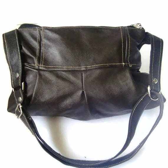 Cross Body Leather Purse Bitter Chocolate Zippered Adjustable  Strap