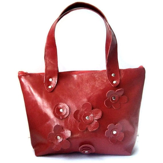 Garnet Red Patent Leather Purse Handbag Zippered