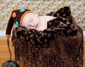 Baby Photography Prop Chocolate Brown Dotted with Tangerine Turquoise Newborn