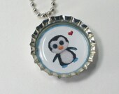 Bottlecap Necklace - Furry PENGUIN