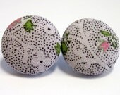 Button Earrings // Lilac and Pink Flowers// 7/8 in // 2.2 cm