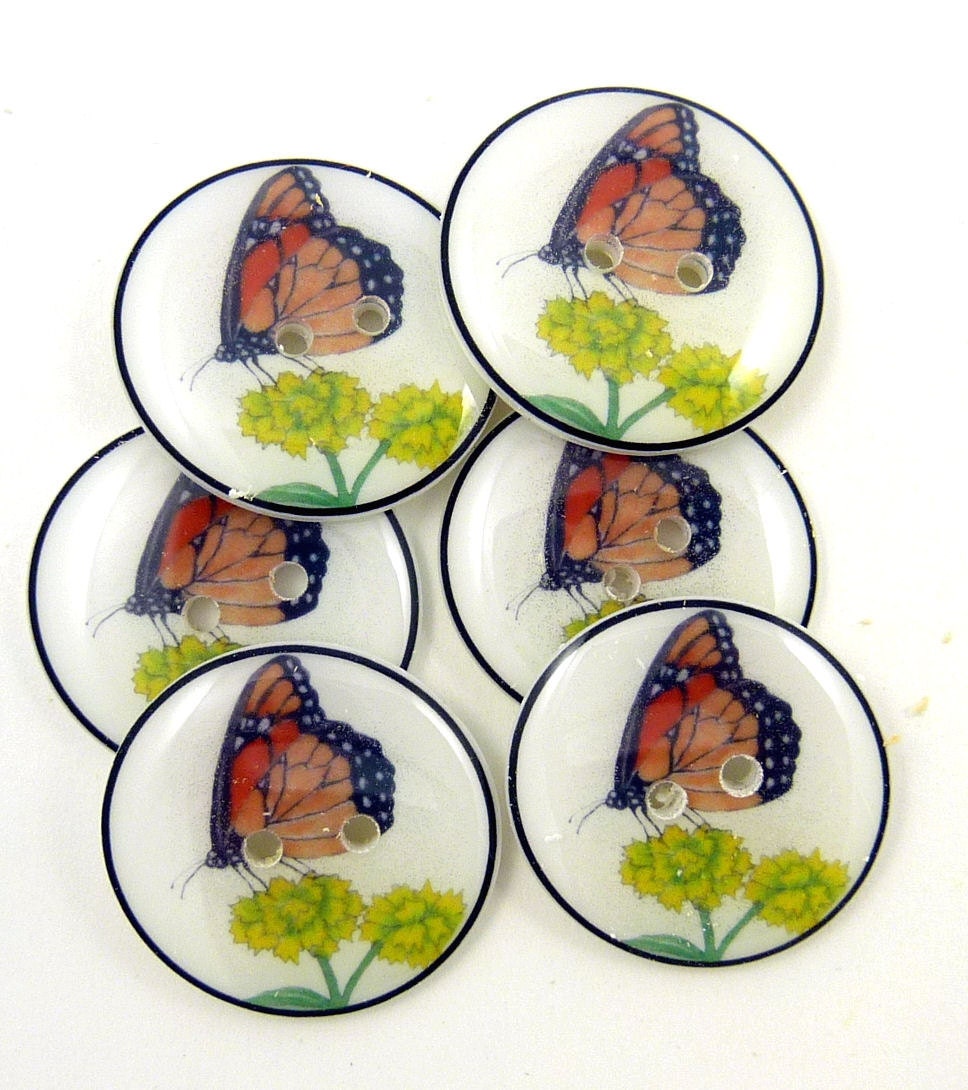 Handmade Buttons. Monarch Butterfly Buttons. Six.  Sewing Buttons.