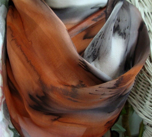 Rusty Tan Hand Painted Silk Scarf