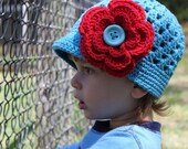 Elegant Newsboy Crocheted Hat with  Big Flower - Made to Order - Newborn - Adult