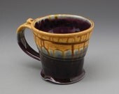Mug Wide Flared Eggplant Purple Golden Brown