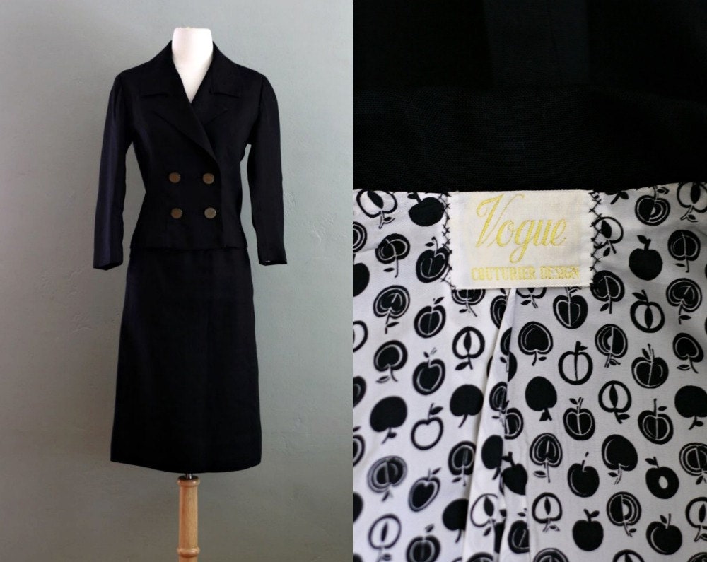 40s XS/S Black Four Button Vogue Suit DRESS