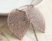 Rose Copper Leaf Skeleton Earrings