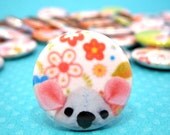 Funny cute animal pin small badge Peeking Mouse one inch pinback button by TheHouseofMouse - Flowers - READY TO SHIP