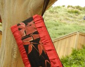 Red and Black Hand Painted Clutch purse with Wristlet strap Inner Divider and Money Pocket