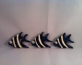 3 Little Dark Blue Angel Fish Ceramic Art Tiles