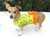 Dog Dress Harness Green Flowers Orange Ruffle