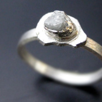 Natural Rough Diamond Ring Recycled Metal Satin Finish