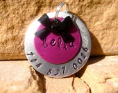 The Bella - Unique Handstamped Pet ID Tag Layered 2 Disc Bow Dogs