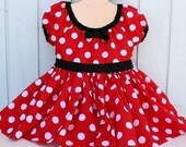 MINNIE MOUSE Dress  in red Polka Dots super twirly peasant dress costume Birthday party Peagant Flower girl