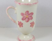 Footed Ceramic Mug with Pink Flowers