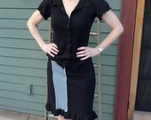 skirt organic cotton/soy jersey knit ruffle black blue (women's size S/M)