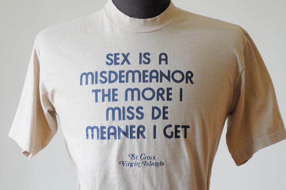 1970's SEX IS A MISDEMEANOR Tan Colored Vintage T Shirt by Carribean Size Large