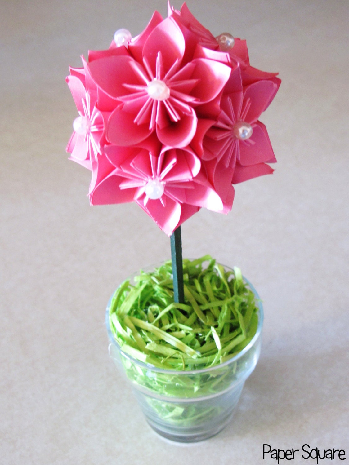 Colorful Topiary style Paper Flowers ball in glass vase - Pick your own colors