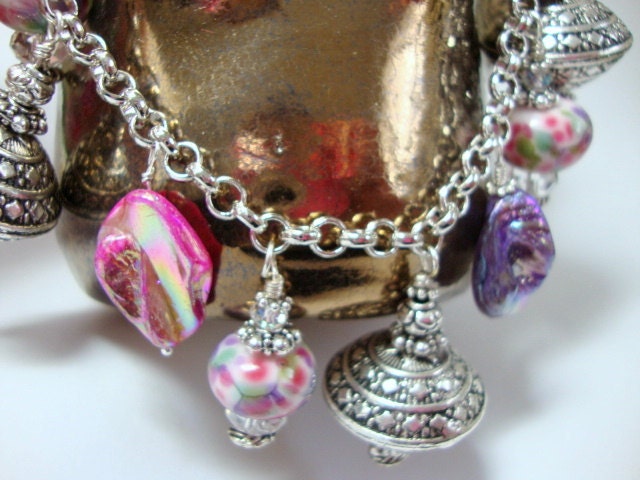 Raspberry Patch Pink Purple Silver Cha Cha Bracelet