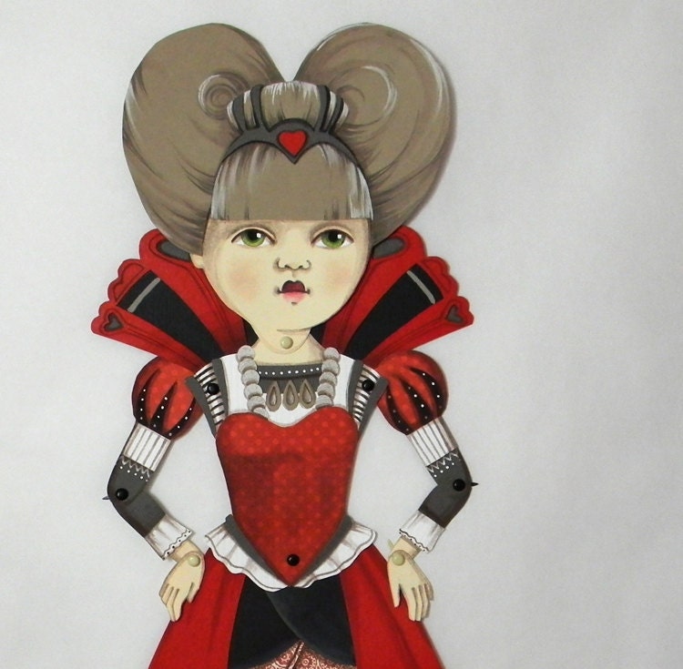 Valentine Queen of Hearts -- DIY Articulated Art Paper Doll Set Jointed-- Alice in Wonderland