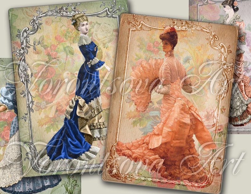 Inspirations - Art Nouveau - Belle Epoque - 4 beauty images - Digital Collage Sheet - Printable download -414