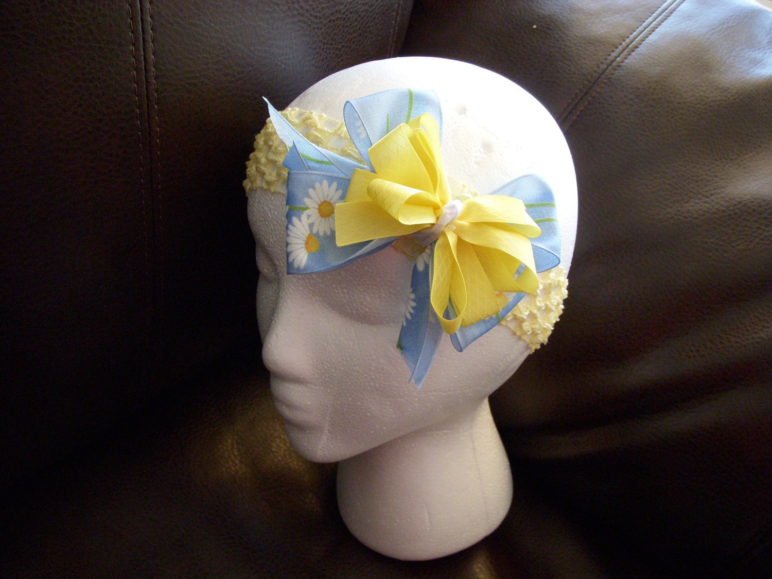 White Daisy stacked boutique bow  FREE SHIPPING