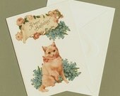 Victorian Cat Birthday Card - Stop and smell the flowers, Just don't eat them too
