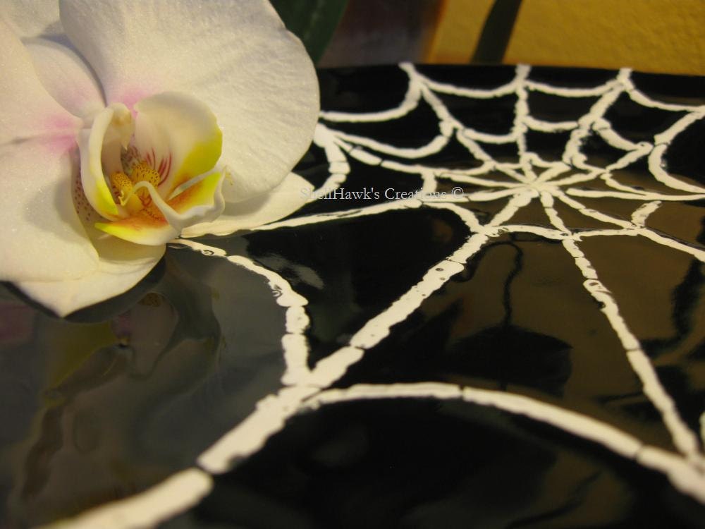 Halloween Spiderweb Plate-Cobweb Design in Black and White