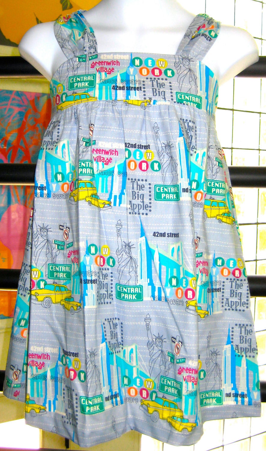 New York Big Apple Cotton Sundress, Girls Size 10