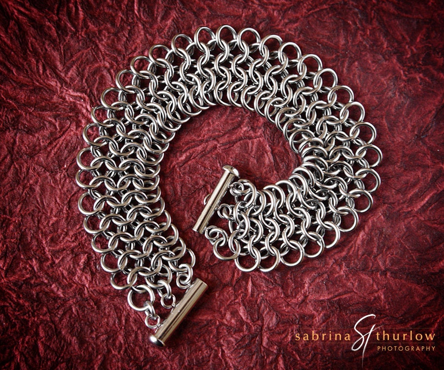 chainmaille cuff bracelet - stainless steel - unisex