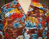 Vintage hawaiian shirt 70s Sears Kings Road scenic hula girls tribal tiki shirt m c45