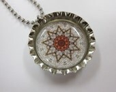 Bottlecap Necklace - Beautiful Star Mandala - Sienna Brown
